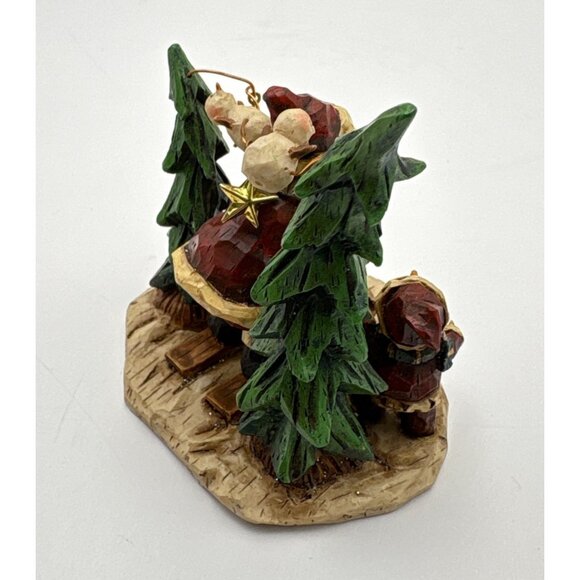Santa Claus Skiing Christmas Figurine Snowman in Pine Trees Rustic - Picture 5 of 8